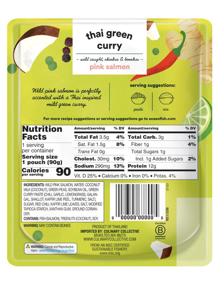 slide 2 of 2, Ocean's Thai Green Curry Pink Salmon, 3.17 oz