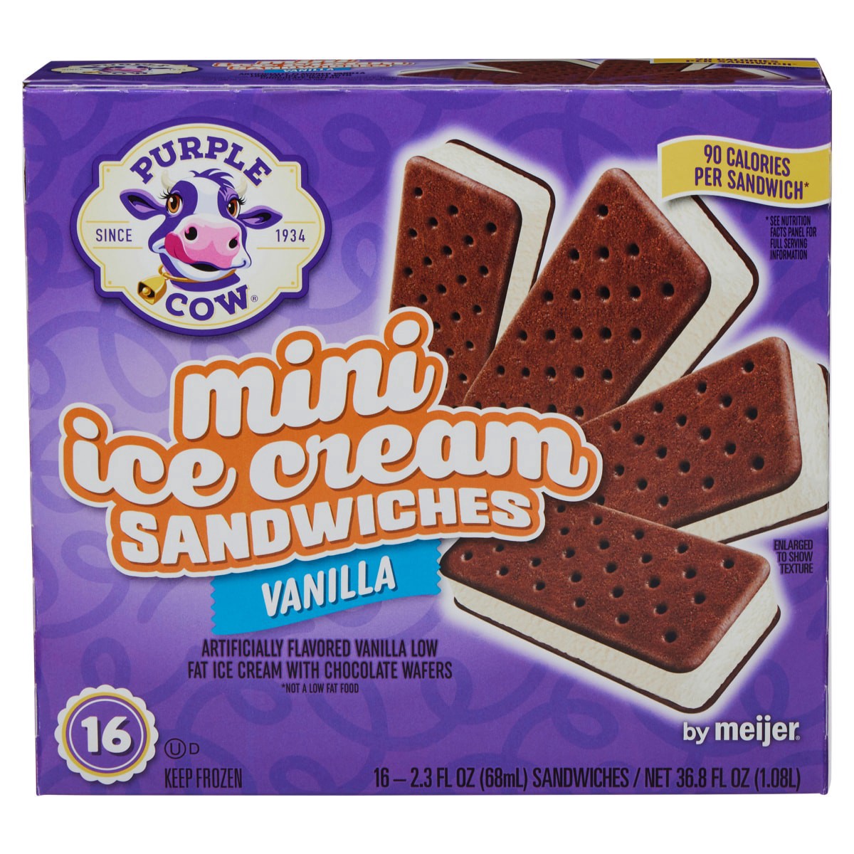 slide 1 of 29, Purple Cow Mini Vanilla Ice Cream Sandwiches, 16 ct