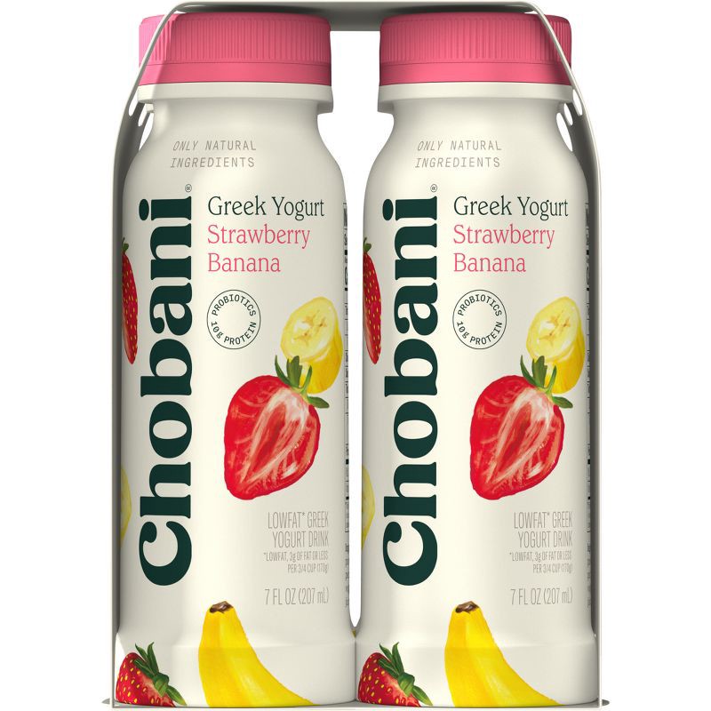 slide 2 of 5, Chobani Low-Fat Greek Yogurt Drink Strawberry Banana - 28 fl oz/4ct, 28 fl oz, 4 ct