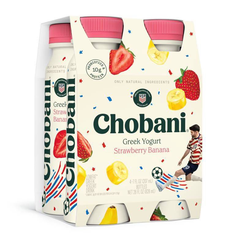 slide 1 of 5, Chobani Low-Fat Greek Yogurt Drink Strawberry Banana - 28 fl oz/4ct, 28 fl oz, 4 ct
