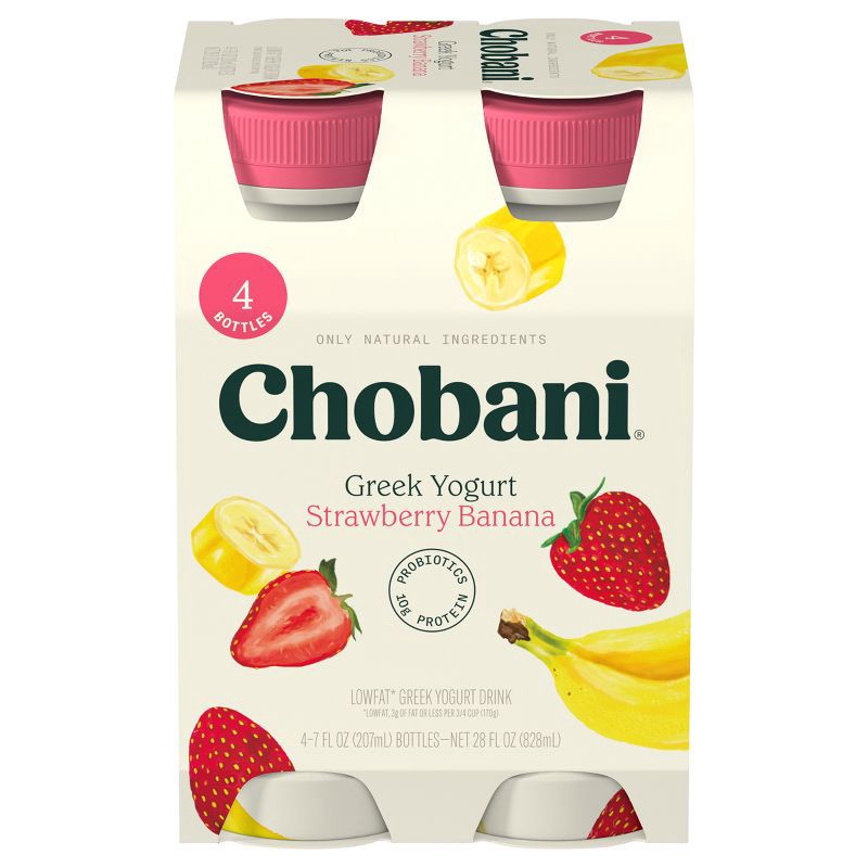 slide 1 of 5, Chobani Low-Fat Greek Yogurt Drink Strawberry Banana - 28 fl oz/4ct, 28 fl oz, 4 ct