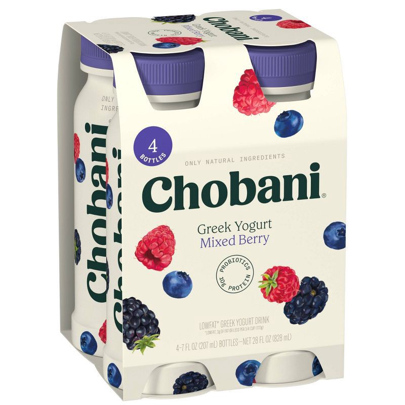 slide 2 of 6, Chobani Low-Fat Greek Yogurt Drink Mixed Berry - 7 fl oz/4pk, 4 ct; 7 fl oz