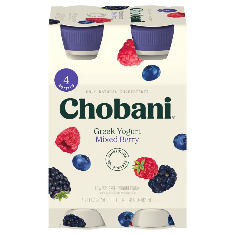 slide 3 of 6, Chobani Low-Fat Greek Yogurt Drink Mixed Berry - 7 fl oz/4pk, 4 ct; 7 fl oz