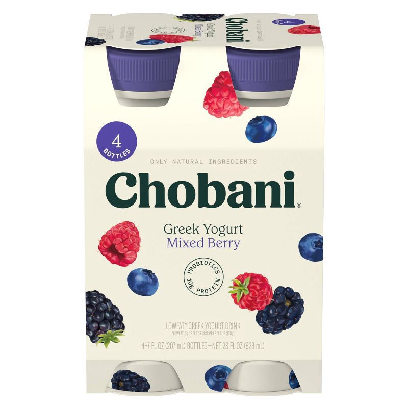 slide 1 of 6, Chobani Low-Fat Greek Yogurt Drink Mixed Berry - 7 fl oz/4pk, 4 ct; 7 fl oz