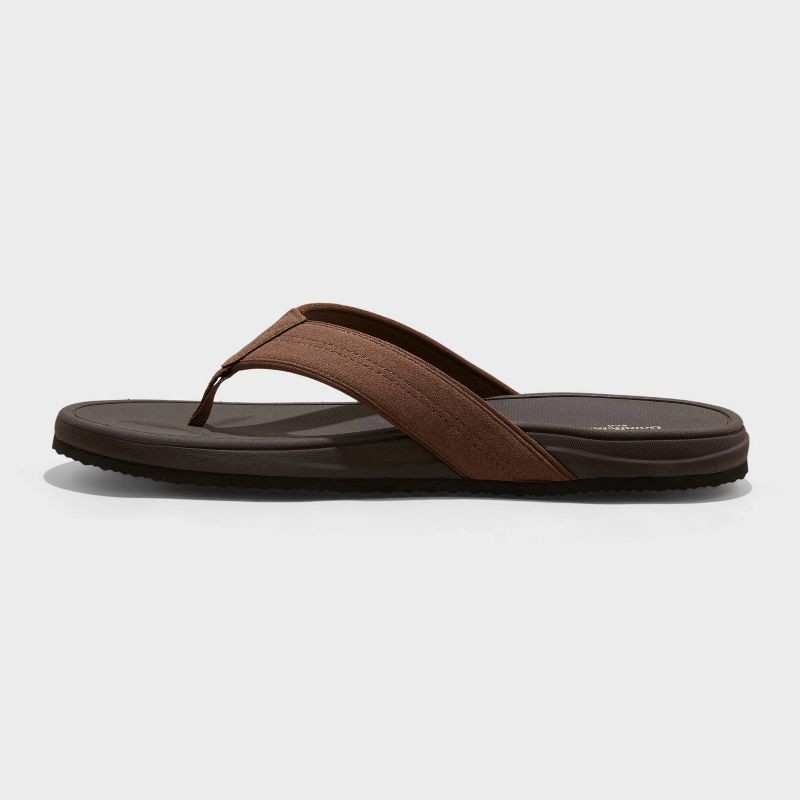 slide 2 of 4, Men's Ian Comfort Flip Flop Thong Sandals - Goodfellow & Co™ Brown XL: Slip-On, Open Toe, Faux Suede, Non-Marking Outsole, 1 ct