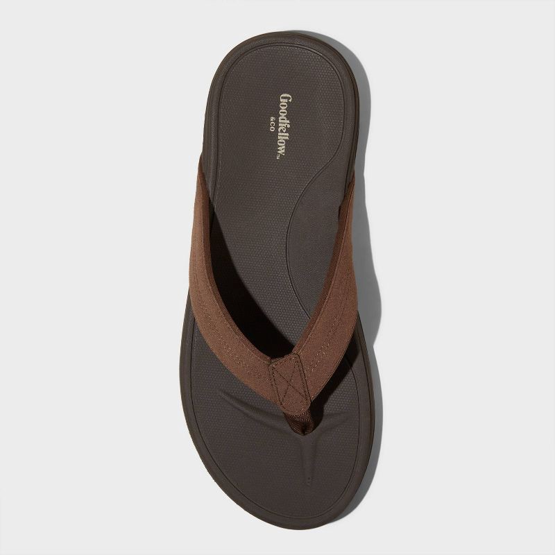 slide 3 of 4, Men's Ian Comfort Flip Flop Thong Sandals - Goodfellow & Co™ Brown XL: Slip-On, Open Toe, Faux Suede, Non-Marking Outsole, 1 ct
