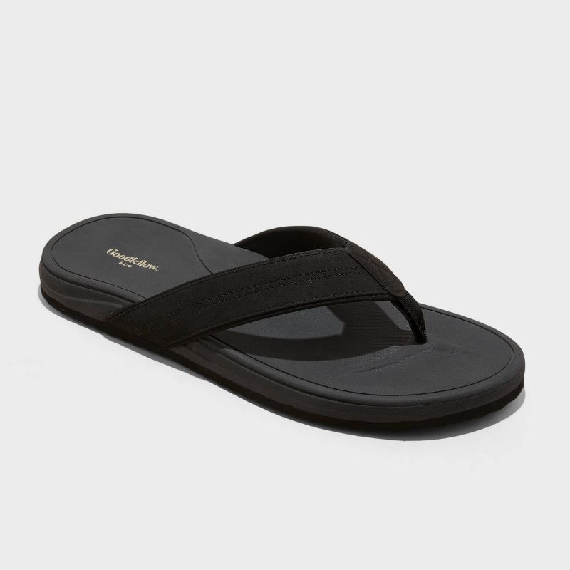 slide 1 of 5, Men's Ian Comfort Flip Flop Thong Sandals - Goodfellow & Co™ Black L: Faux Suede, Non-Marking Outsole, 1 ct