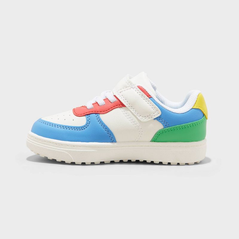 slide 1 of 2, Toddler Jaid Solid Court Sneakers - Cat & Jack™ Blue/White/Red 11T: Faux Leather, Hook and Loop Closure, 1 ct