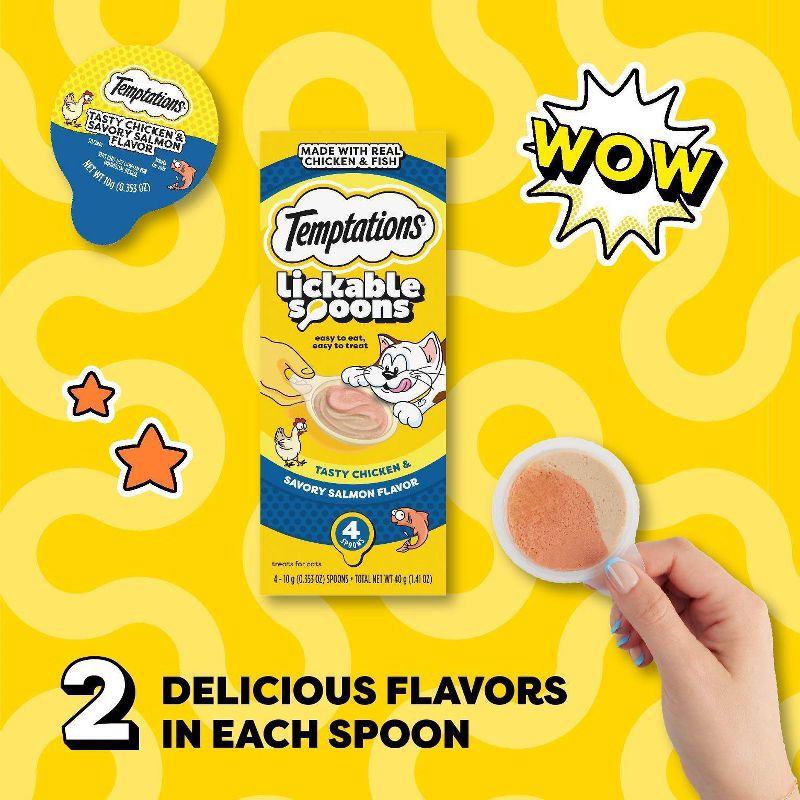 slide 5 of 11, Temptations Cat Treats Lickable Spoons with Chicken and Salmon - 1.41/4ct, 1.41/4 ct