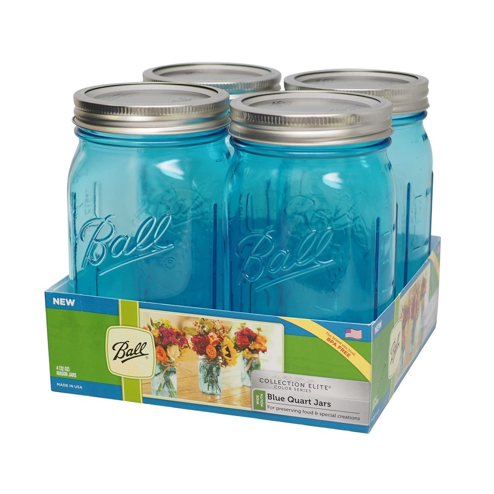 slide 2 of 3, Ball Set of 4 Wide Mouth Jars Blue, 4 ct; 32 oz