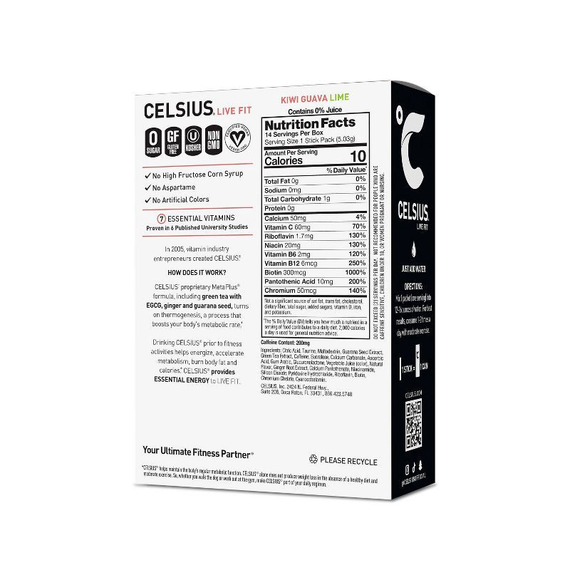 slide 2 of 5, CELSIUS On The Go Powder Sticks Kiwi Guava Lime Essential Energy - 14pk Sticks, 14 ct
