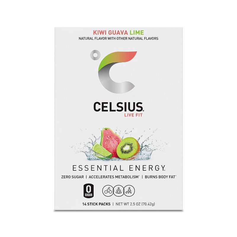 slide 5 of 5, CELSIUS On The Go Powder Sticks Kiwi Guava Lime Essential Energy - 14pk Sticks, 14 ct