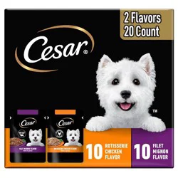 Cesar Rotiserrie Chicken, Steak and Gravy Flavor Variety Pack Pouch Small Breed Wet Dog Food - 35.2oz/20ct