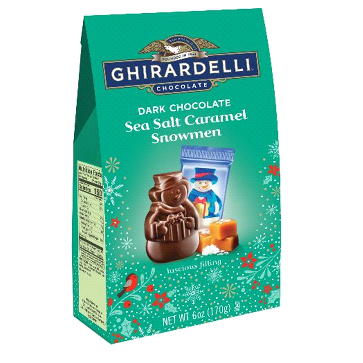 slide 1 of 1, Ghirardelli Holiday Dark Chocolate Sea Salt Caramel Snowmen Bag, 6 oz