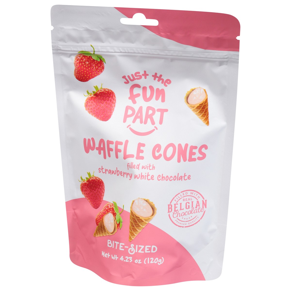 slide 6 of 9, Just the Fun Part Bite-Sized Strawberry White Chocolate Waffle Cones Bite-Sized 4.23 oz, 4.23 oz