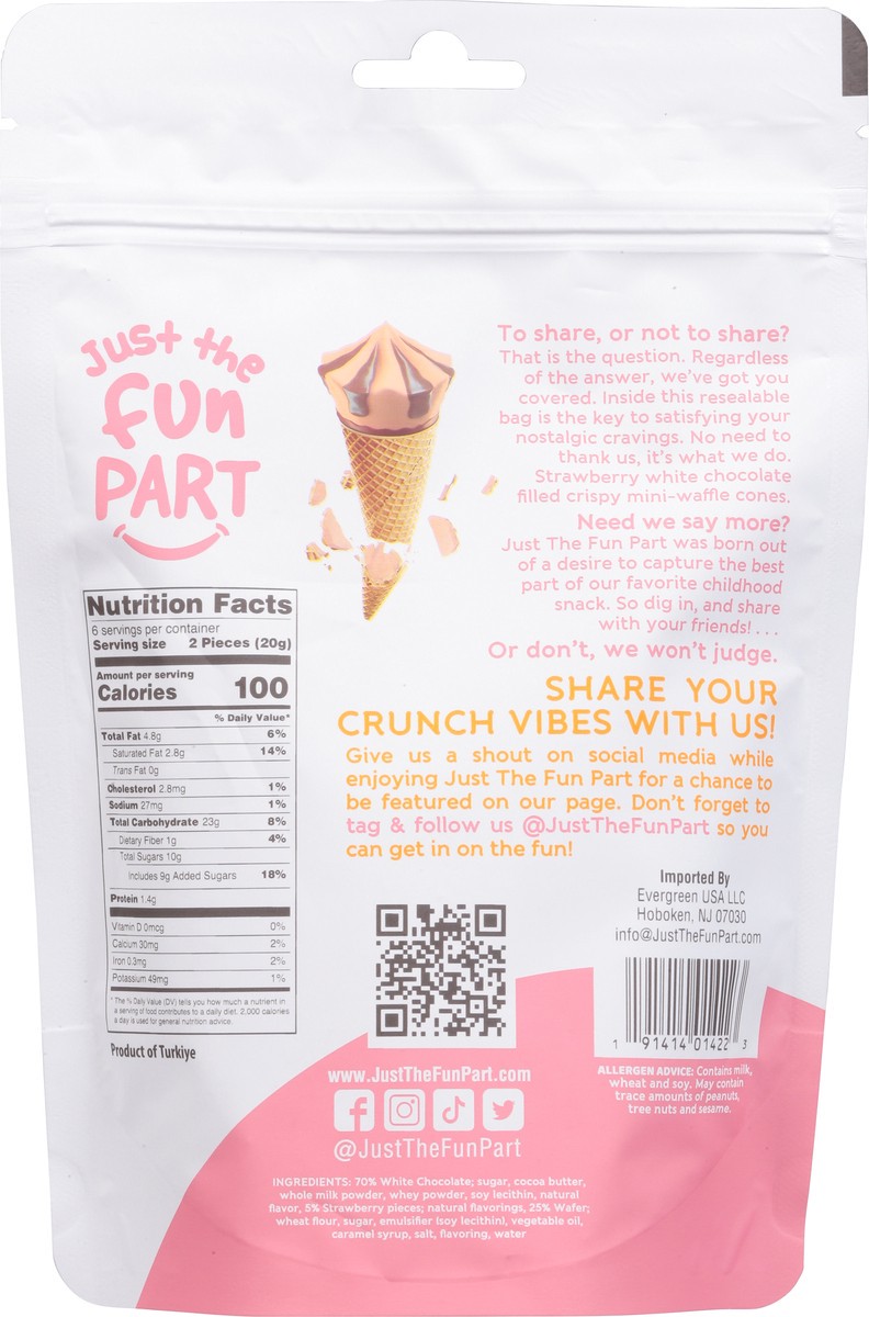 slide 3 of 9, Just the Fun Part Bite-Sized Strawberry White Chocolate Waffle Cones Bite-Sized 4.23 oz, 4.23 oz