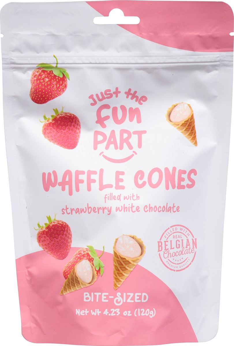 slide 9 of 9, Just the Fun Part Bite-Sized Strawberry White Chocolate Waffle Cones Bite-Sized 4.23 oz, 4.23 oz