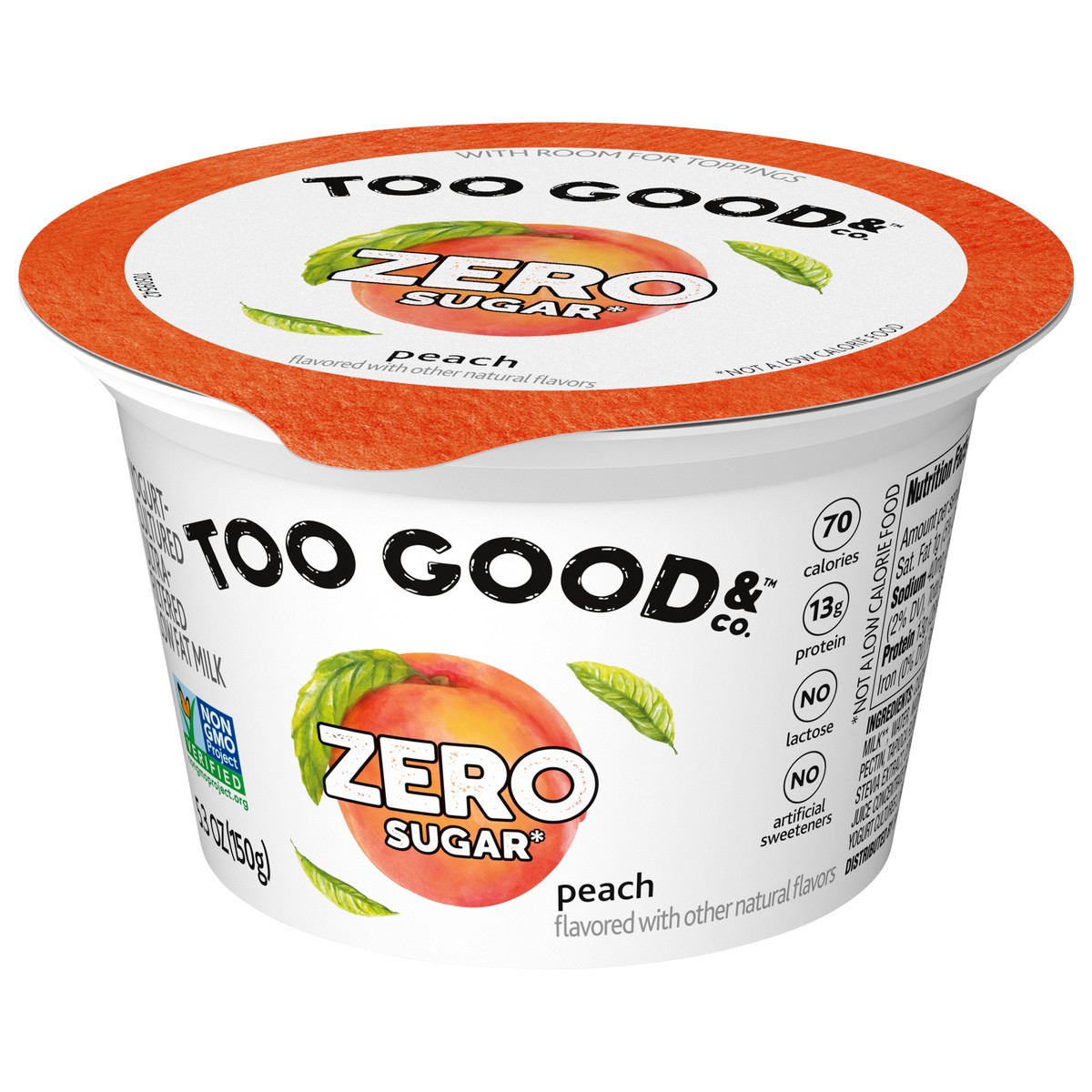 slide 10 of 13, Too Good & Co. Peach Flavored Zero Sugar* Low Fat Greek Yogurt Cultured Product, 5.3 OZ Cup, 5.3 oz