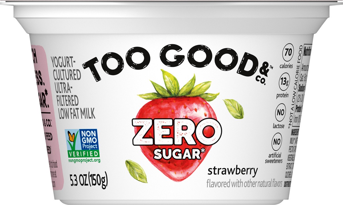 slide 9 of 13, Too Good & Co. Zero Sugar Strawberry Yogurt-Cultured Ultra-Filtered Low Fat Milk Product, 5.3 OZ Cup, 5.3 oz