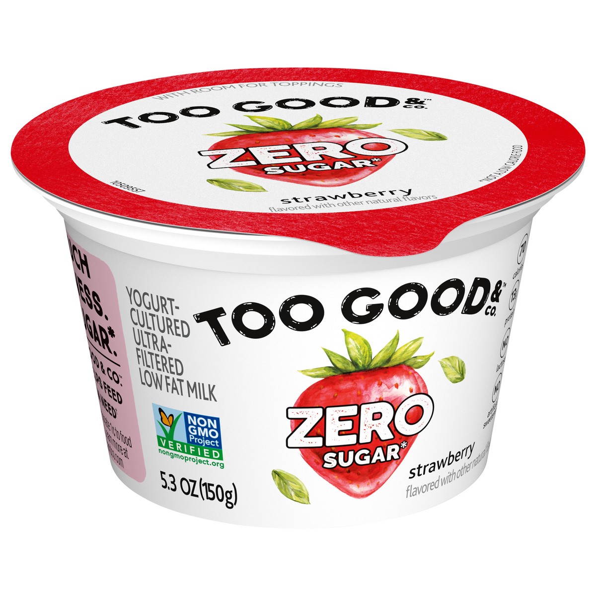 slide 4 of 13, Too Good & Co. Zero Sugar Strawberry Yogurt-Cultured Ultra-Filtered Low Fat Milk Product, 5.3 OZ Cup, 5.3 oz