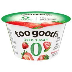 Too Good & Co. Zero Sugar Strawberry Yogurt-Cultured Ultra-Filtered Low Fat Milk Product, Creamy and Delicious Low Fat Yogurt Product Snack Cup with Zero Sugar*, Good Source of Protein, 5.3 OZ Cup
