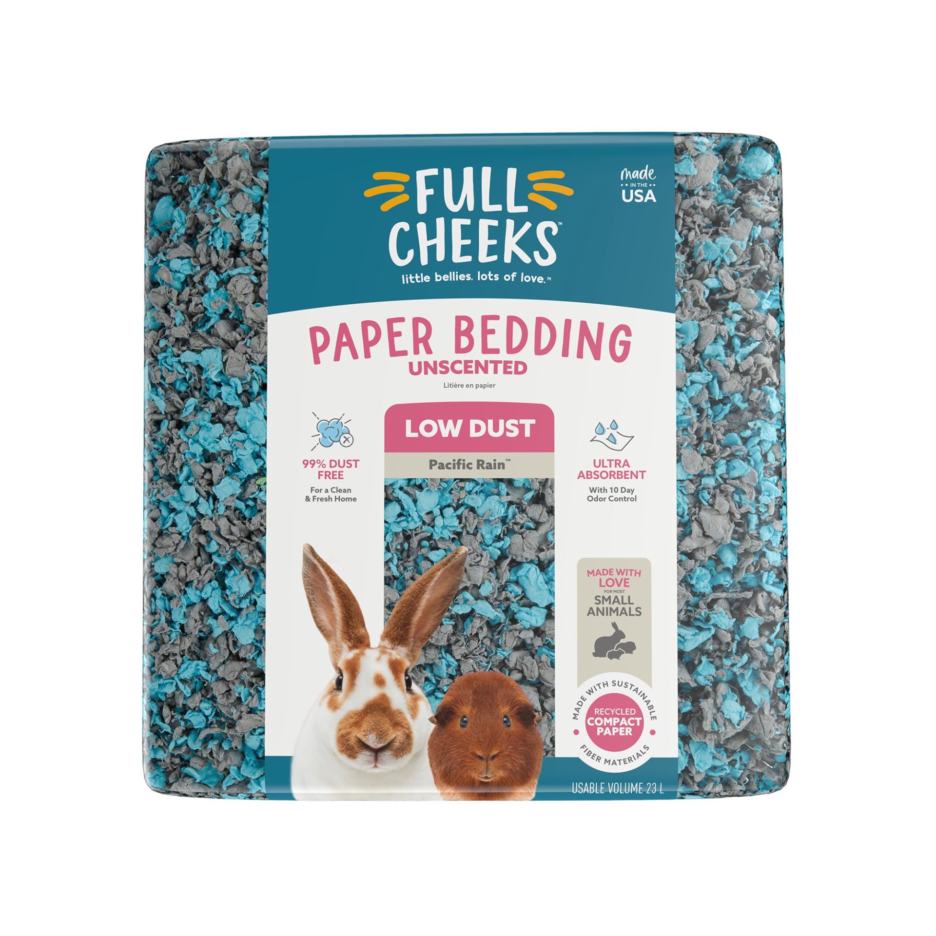 slide 1 of 1, Full Cheeks Odor Control Small Pet Paper Bedding - Pacific Rain, 23 liter