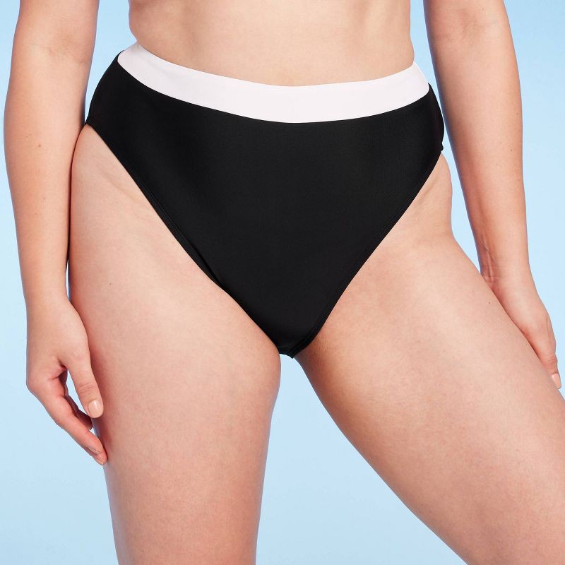 Women's High Waist Cheeky Wide Band Bikini Bottom - Shade & Shore™  Black/White XS 1 ct