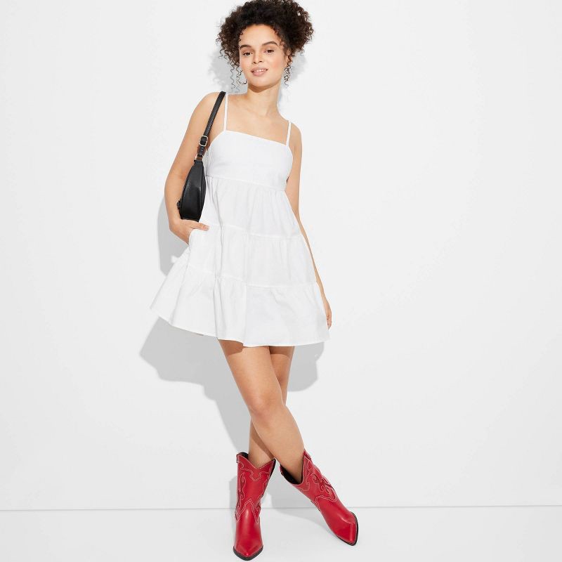 Women's Tiered Back Bow Babydoll Dress - Wild Fable White XXS 1 ct | shipt
