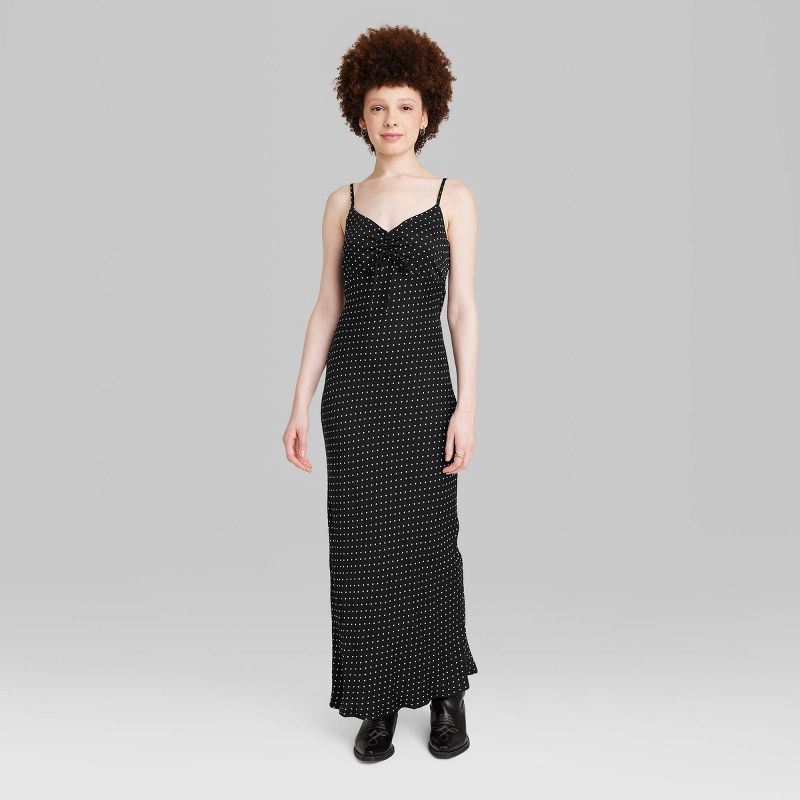 ワンピース Tiered Polka-Dot Long Dress black M Women's Ruched Front Maxi Slip Dress - Wild Fable™ Black