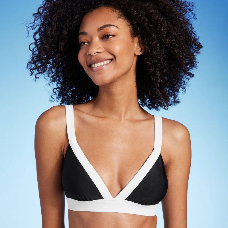 slide 3 of 5, Women's Wide Band Triangle Bikini Top - Shade & Shore™ Black/White XL, 1 ct