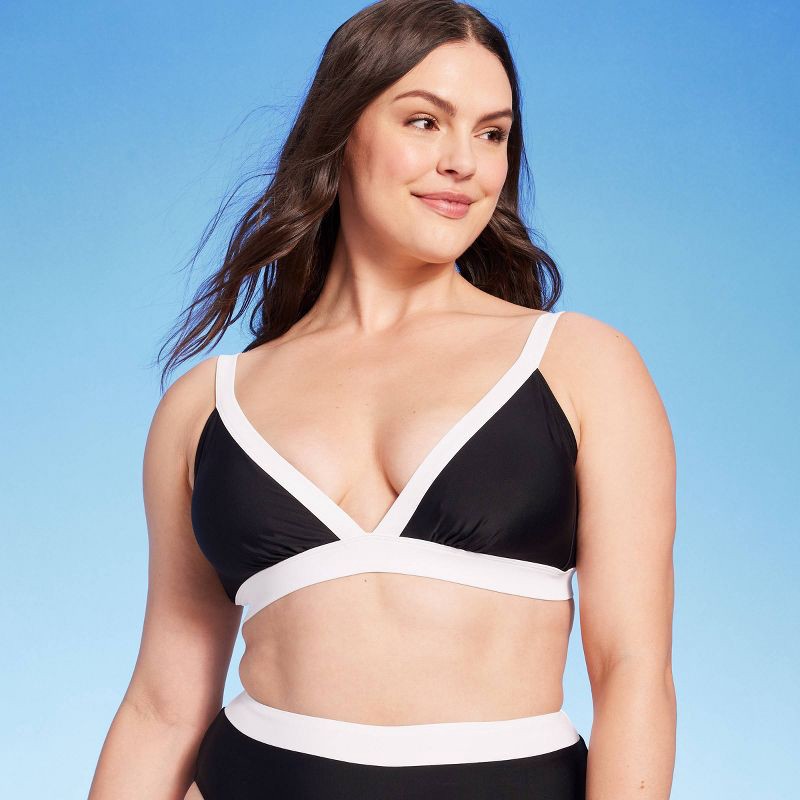 slide 4 of 5, Women's Wide Band Triangle Bikini Top - Shade & Shore™ Black/White XL, 1 ct