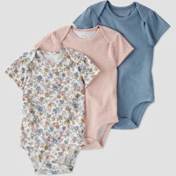 Little Planet by Carter's Organic Baby Girls' 3pk Floral Bodysuit - White/Brown/Blue Newborn