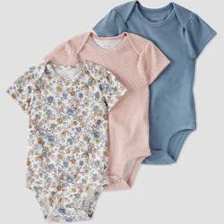Little Planet by Carter's Organic Baby Girls' 3pk Floral Bodysuit - White/Brown/Blue Newborn