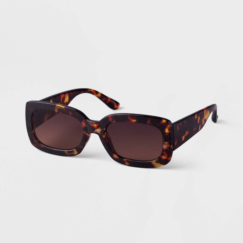 slide 2 of 2, Women's Plastic Tortoise Shell Rectangle Sunglasses - A New Day™ Brown: UV Protection, Recycled Frame, 1 ct