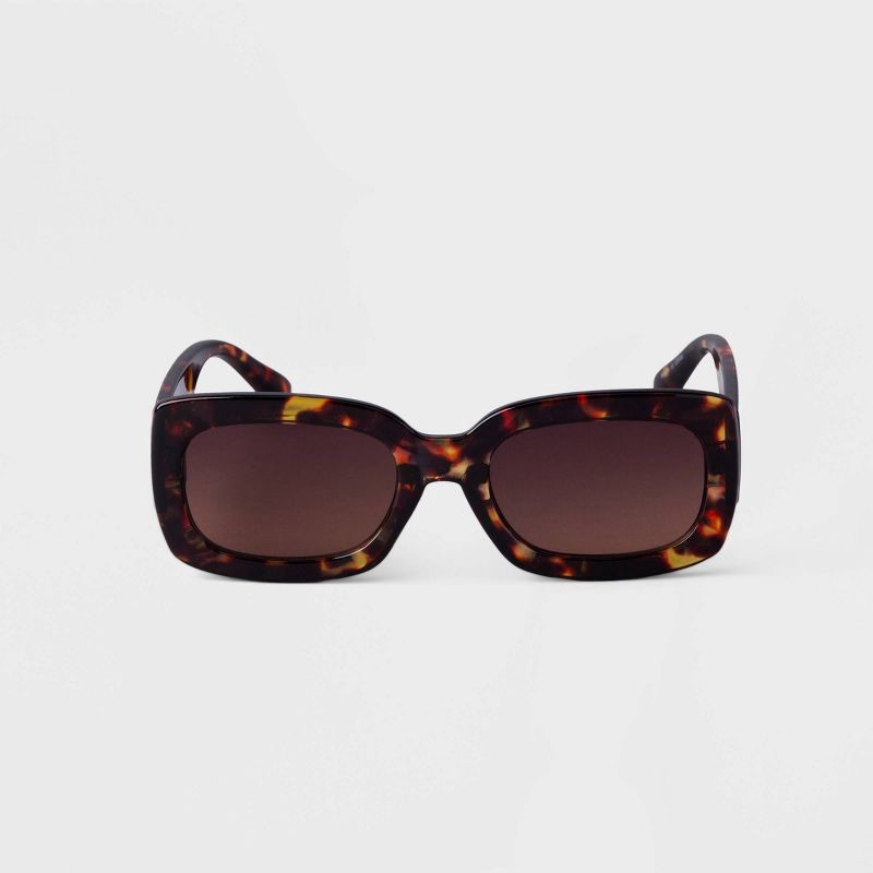 slide 1 of 2, Women's Plastic Tortoise Shell Rectangle Sunglasses - A New Day™ Brown: UV Protection, Recycled Frame, 1 ct