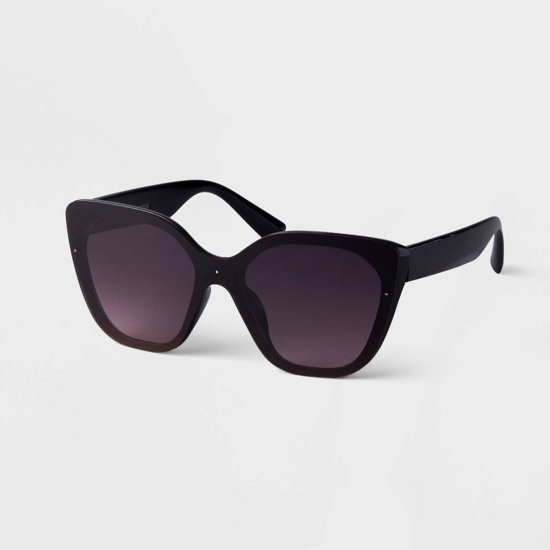 slide 2 of 2, Women's Square Shield Sunglasses - A New Day™ Black: Maximum UV Protection, Recycled Plastic Frame, 1 ct