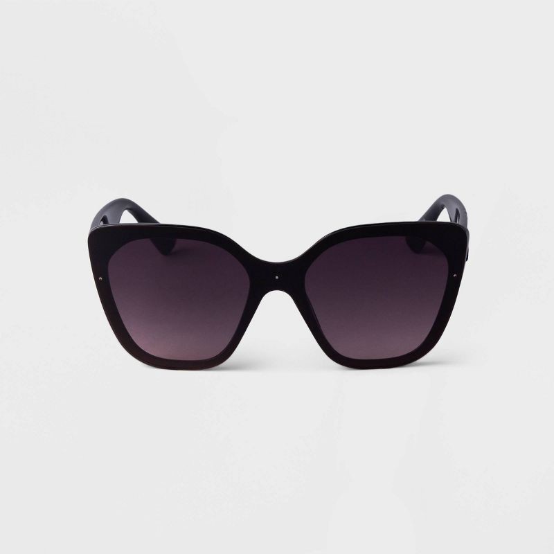 slide 1 of 2, Women's Square Shield Sunglasses - A New Day™ Black: Maximum UV Protection, Recycled Plastic Frame, 1 ct