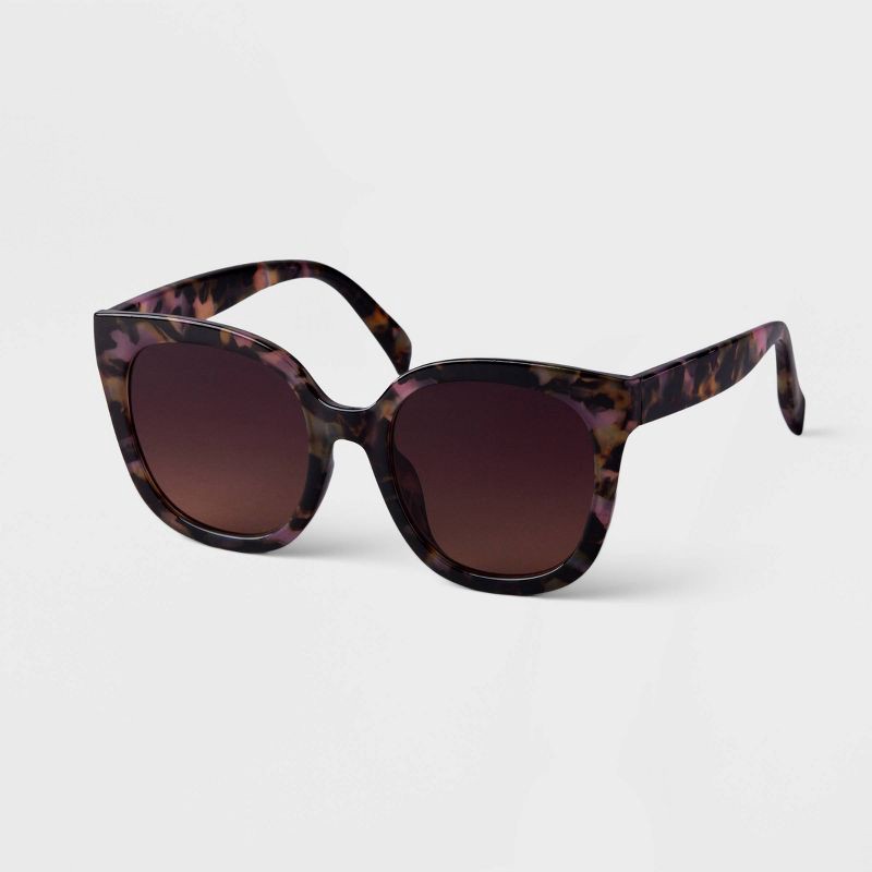 slide 2 of 2, Women's Marble Tortoise Shell Square Sunglasses - A New Day™ Pink: UV Protection, Recycled Plastic Frame, Medium Fit, 1 ct