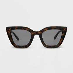 Women's Shiny Plastic/Metal Cateye Sunglasses - Universal Thread™ Brown/Tortoise Print: Maximum UV Protection, Medium Fit