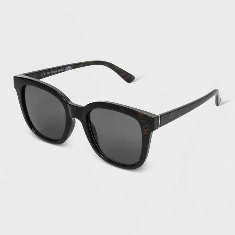 slide 2 of 2, Women's Shiny Plastic Square Sunglasses - Universal Thread™ Black: Maximum UV Protection, Recycled Material, 1 ct