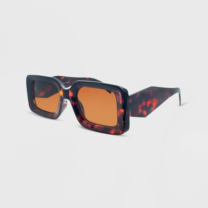 slide 2 of 2, Women's Plastic Rectangle Sunglasses - Wild Fable™ Dark Brown/Tortoise Print: UV Protection, Recycled Frame, 1 ct