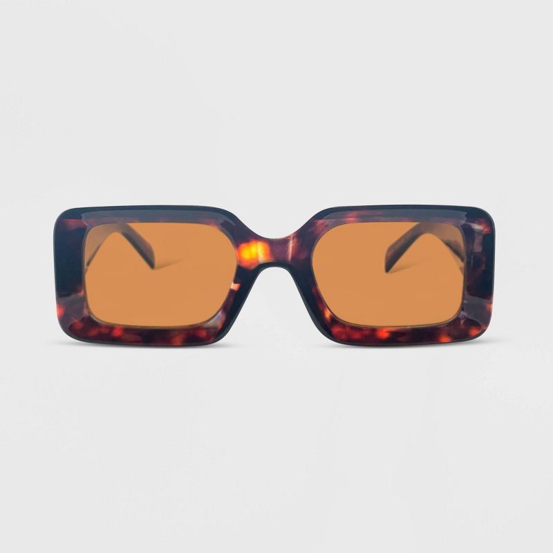 slide 1 of 2, Women's Plastic Rectangle Sunglasses - Wild Fable™ Dark Brown/Tortoise Print: UV Protection, Recycled Frame, 1 ct