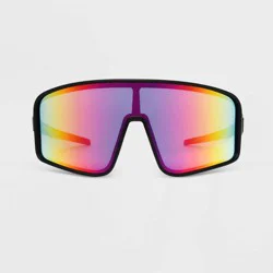 Women's Rubberized Plastic Shield Sunglasses - All In Motion™ Black/Tortoise Print