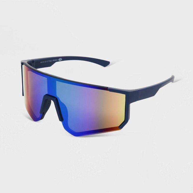 slide 2 of 2, Men's Rubberized Plastic Shield Sunglasses - All In Motion™ Navy Blue, 1 ct