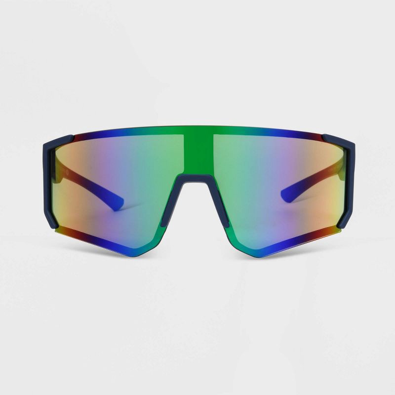 slide 1 of 2, Men's Rubberized Plastic Shield Sunglasses - All In Motion™ Navy Blue, 1 ct