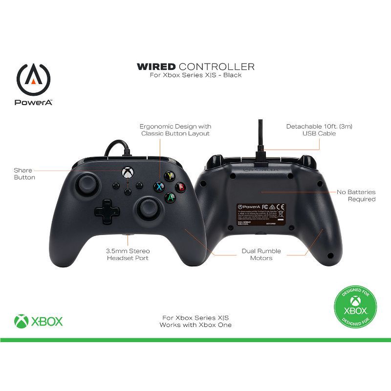 slide 2 of 14, PowerA Wired Controller for Xbox Series X|S - Black: USB-C Connection, Xbox Compatibility, 1 ct