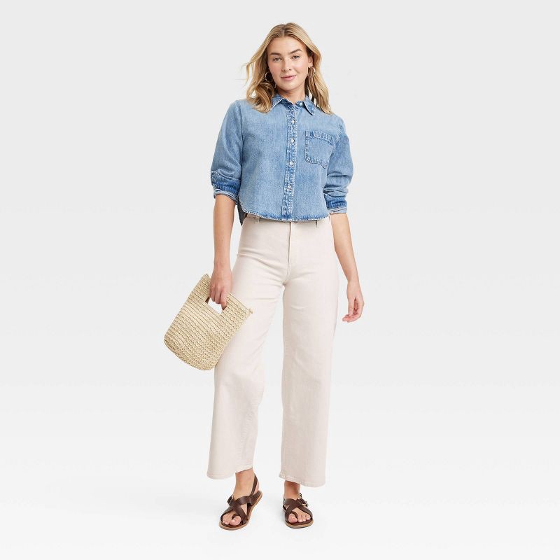 slide 3 of 3, Women's High-Rise Sailor Wide Leg Ankle Jeans - Universal Thread™ Beige 2: Cotton Denim, Relaxed Fit, 1 ct