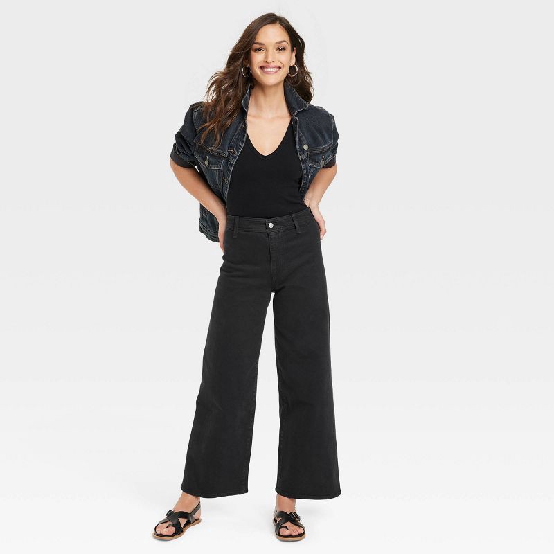 slide 3 of 3, Women's High-Rise Sailor Wide Leg Ankle Jeans - Universal Thread™ Black 2: Cotton Denim, Relaxed Fit, 1 ct