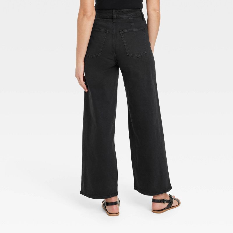 slide 2 of 3, Women's High-Rise Sailor Wide Leg Ankle Jeans - Universal Thread™ Black 10: Cotton Denim, Relaxed Fit, 1 ct