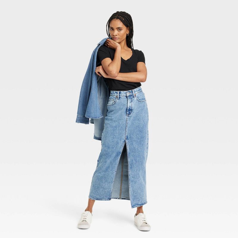 slide 3 of 3, Women's Denim Maxi Skirt - Universal Thread™ Medium Wash 12, 1 ct